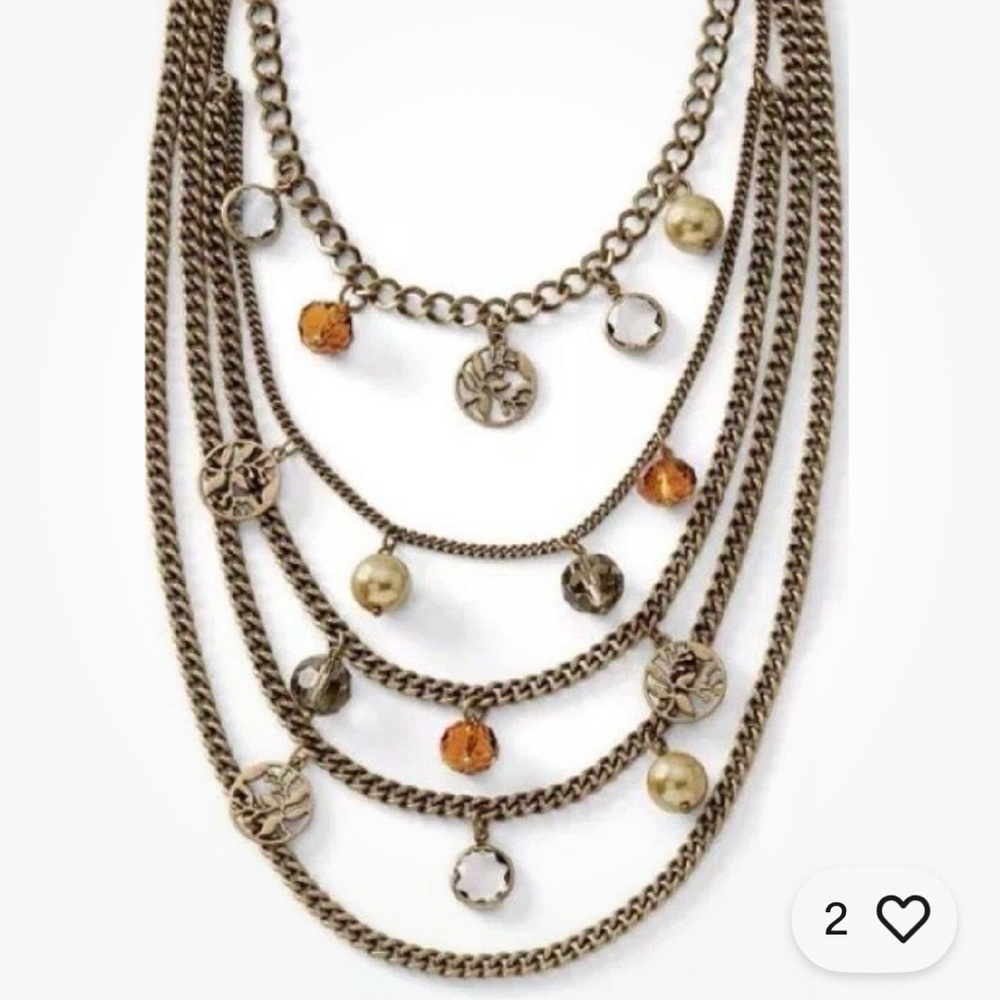 Lia Sophia BELCANTO Antiqued Gold Multi-Layer Statement Necklace